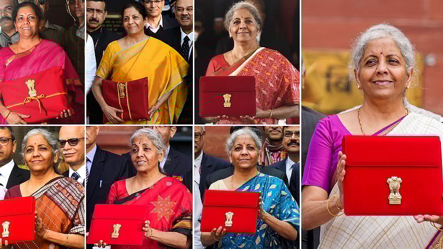 <div class="paragraphs"><p>Combo of file images shows Union Finance Minister Nirmala Sitharaman arrives at Parliament House to present the Union Budget in the years.</p></div>